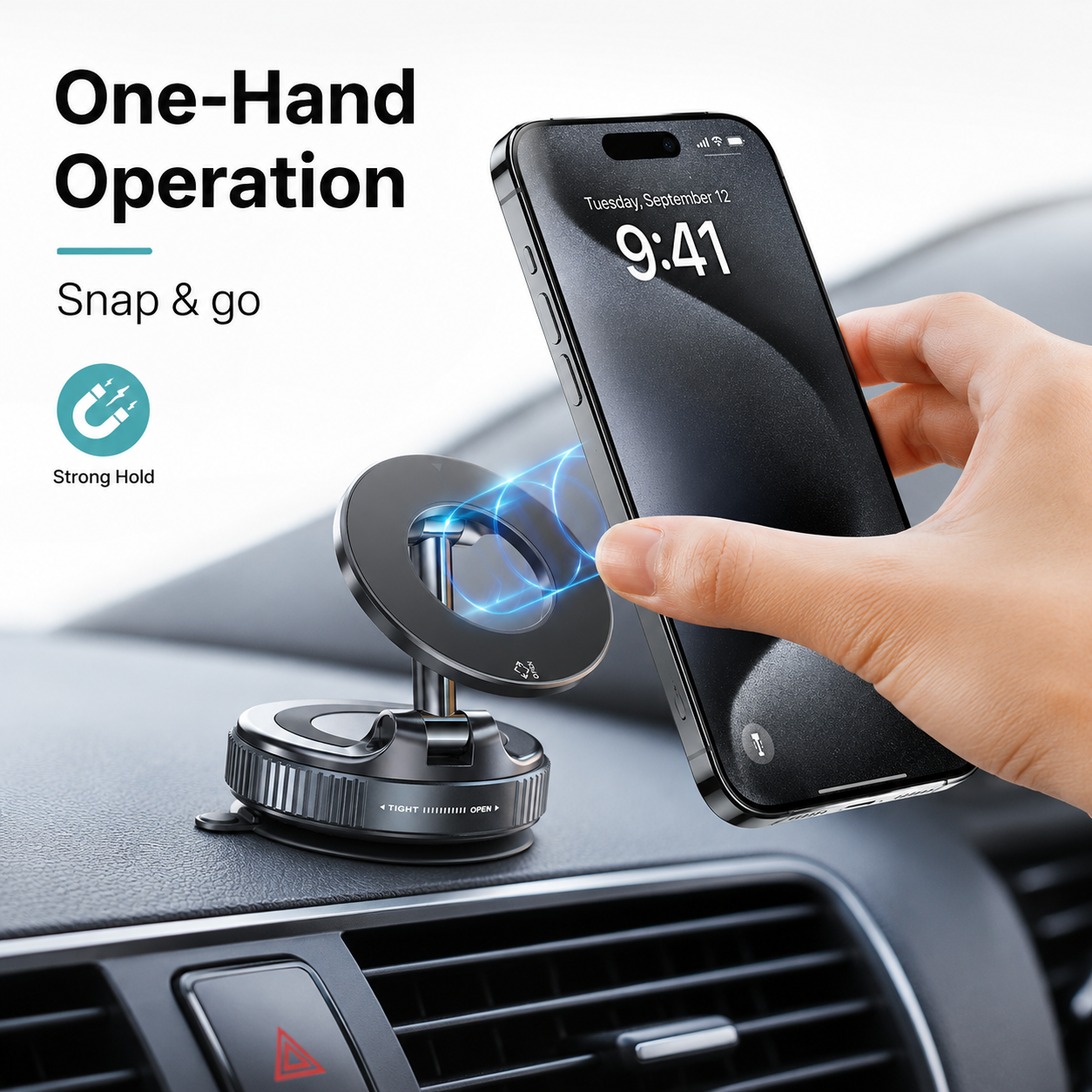 MagnoGrip one-hand operation